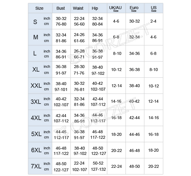 Size Chart-Steampunk Corsets & Bustiers Guangzhou Lingerie Manufacturer ...