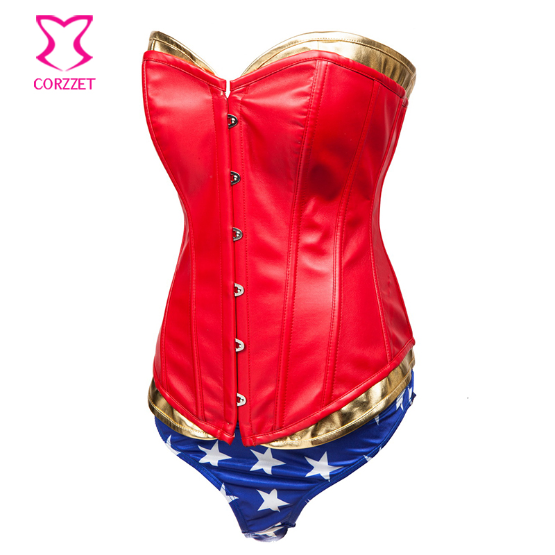 2249 PVC/Red Leather Corset Top with Panties Wonder Woman Costume ...