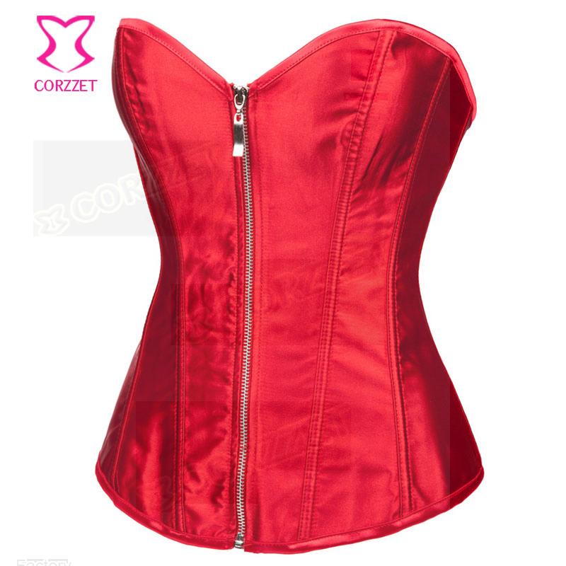 2806 Sexy Red Satin Overbust Zipper Corset Steampunk Corsets And Bustiers Guangzhou Lingerie